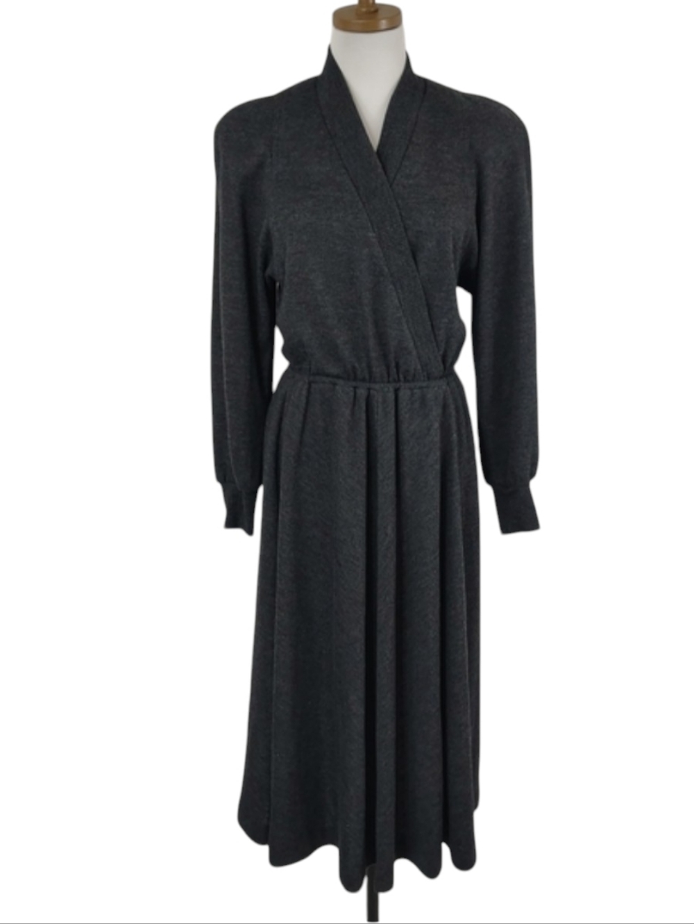 Vintage 80s California Girl Women's‎ Grey Faux Wrap Dress Size 12 Classic